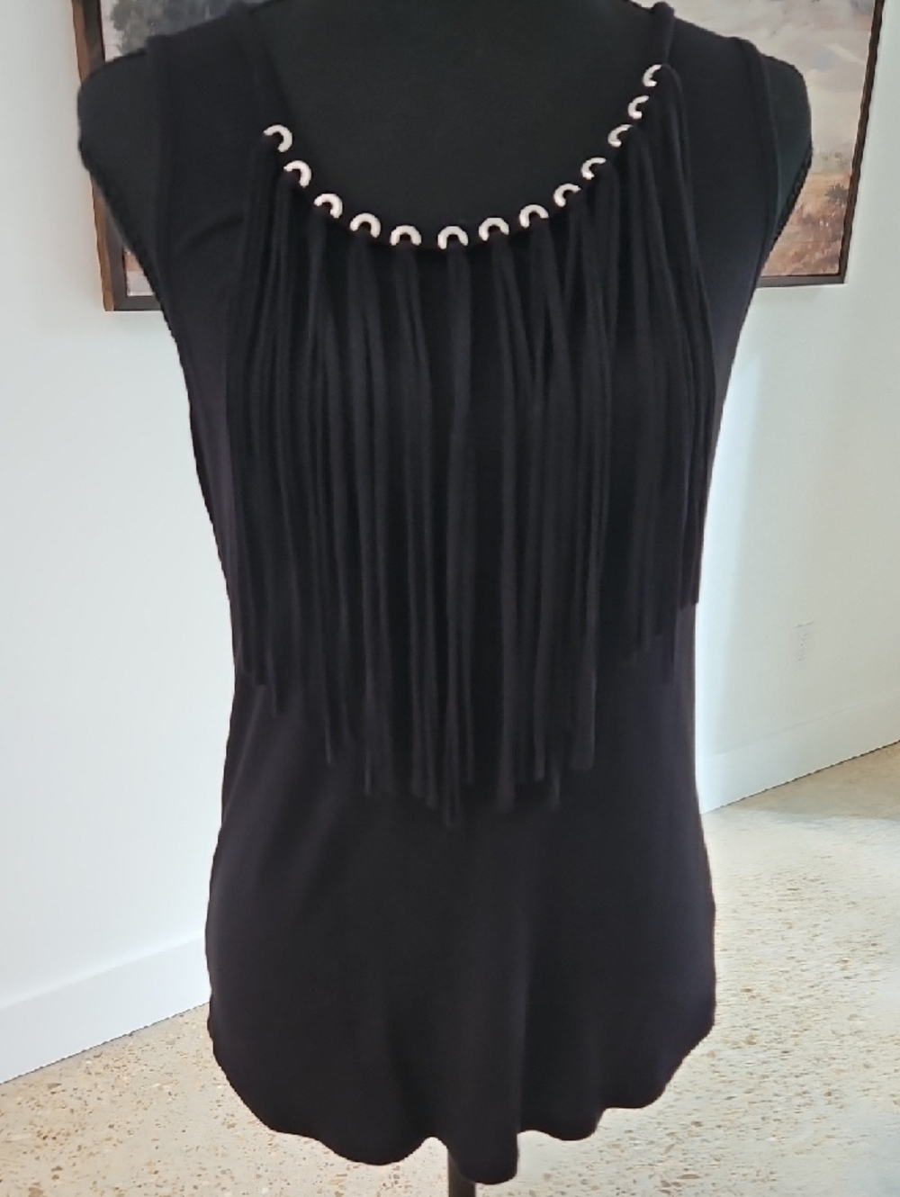 Michael Kors Fringe-Detail Black Sleeveless Top. Size S - Picture 3 of 4